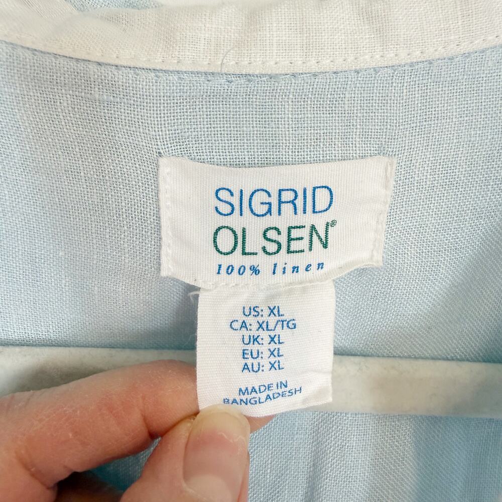 Sigrid Olsen 100% Linen Light Blue Button Down Long Sleeve Top Women's XL - Picture 7 of 12
